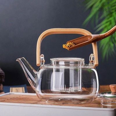 1CHASE Borosilicate Glass Teapot With Glass Infuser For Loose Leaf Tea, Blooming Tea, Flower Tea With Bamboo Handle, 1000 ML