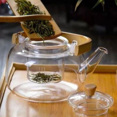 1CHASE Borosilicate Glass Teapot With Glass Infuser For Loose Leaf Tea, Blooming Tea, Flower Tea With Bamboo Handle, 1000 ML