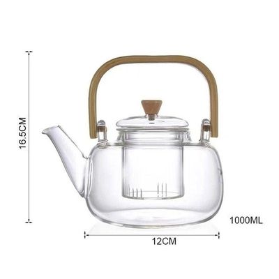 1CHASE Borosilicate Glass Teapot With Glass Infuser For Loose Leaf Tea, Blooming Tea, Flower Tea With Bamboo Handle, 1000 ML