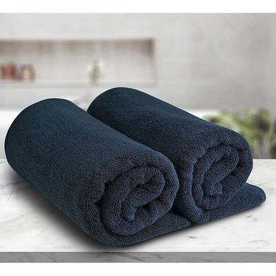 Oversized Bath  Sheets , Soft Absorbent Large Towels Set Of 2  600 GSM 76.2x152.4 CM Navy