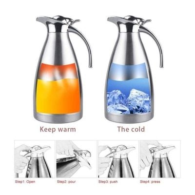 1CHASE Stainless Steel Vacuum Carafe Double Wall Insulated Coffee Tea Pot With Press Button Lid Vacuum Flask Hot and Cold Water Bottle 1.5L Silver