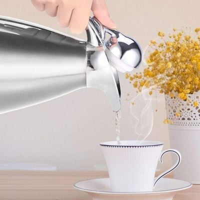 1CHASE Stainless Steel Vacuum Carafe Double Wall Insulated Coffee Tea Pot With Press Button Lid Vacuum Flask Hot and Cold Water Bottle 1.5L Silver