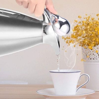 1CHASE Stainless Steel Vacuum Carafe Double Wall Insulated Coffee Tea Pot With Press Button Lid Vacuum Flask Hot and Cold Water Bottle 1.5L Silver