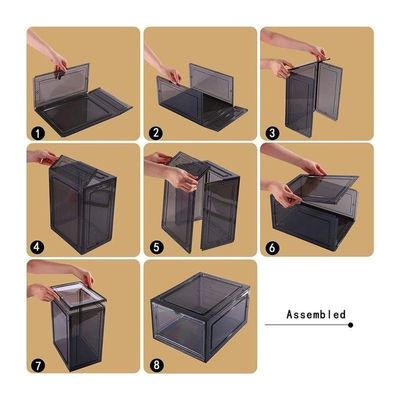 1CHASE Stackable Shoe Storage Box Front Open Black 2Pcs Set