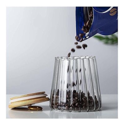 Borosilicate Glass Storage Jar With Airtight Bamboo Lid and Metal Handle Set Of 2, 600 ML Taper