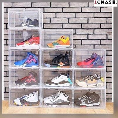 1CHASE Stackable Transparent Shoe Storage Box, Side Open 6Pcs