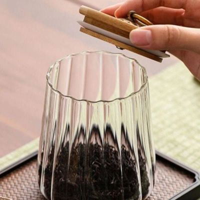 Borosilicate Glass Storage Jar with Airtight Bamboo Lid and Metal Handle, Petal Decorative Container, To Store Tea, Coffee Beans, Candy, Spices, Biscuits 600 ML Conical