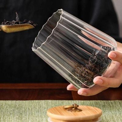 Borosilicate Glass Storage Jar with Airtight Bamboo Lid and Metal Handle, Petal Decorative Container, To Store Tea, Coffee Beans, Candy, Spices, Biscuits 600 ML Conical