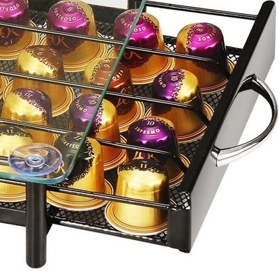 1CHASE Glass Top Coffee Capsule Holder Drawer, 40 Pcs Nespresso Coffee Pods Holder