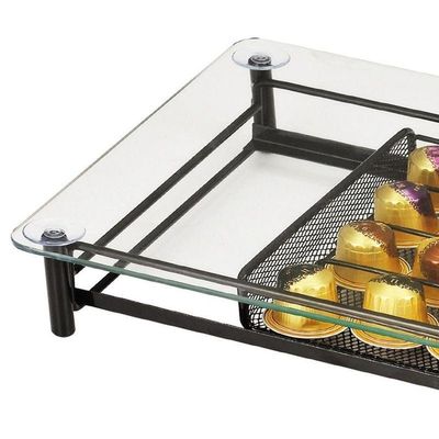 1CHASE Glass Top Coffee Capsule Holder Drawer, 40 Pcs Nespresso Coffee Pods Holder