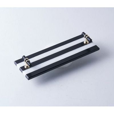 Black and White Stripe Natural Marble Tray with Black and Gold Handle