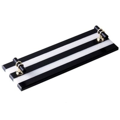 Black and White Stripe Natural Marble Tray with Black and Gold Handle