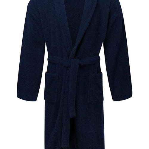 Terry Shawl Collar Bathrobe With Slippers for Women and Men Lightweight Robe Navy Blue  Large