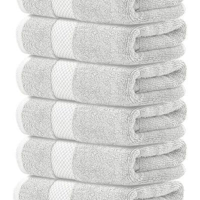 Luxury Hand Towels Cotton Hotel spa Bathroom Towel 16x30  Set Of 6 Silver