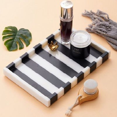 Black and White Stripe Natural Marble Decorative Vanity Tray With Edge 30x20 CM