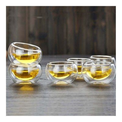 1CHASE Borosilicate Heat Resistant Glass Teapot with Tea Warmer and 50 ml Double Wall Glass 6 Pc Set