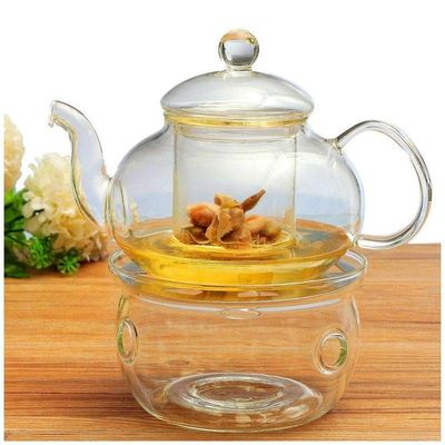 1CHASE Borosilicate Heat Resistant Glass Teapot with Tea Warmer and 50 ml Double Wall Glass 6 Pc Set