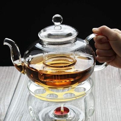 1CHASE Borosilicate Heat Resistant Glass Teapot with Tea Warmer and 50 ml Double Wall Glass 6 Pc Set