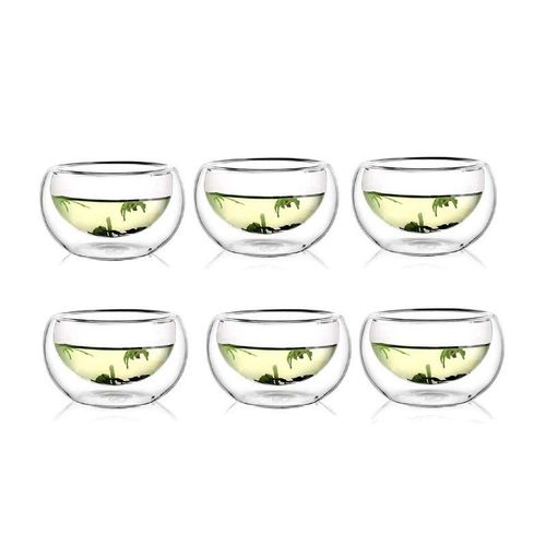 1CHASE Borosilicate Heat Resistant Glass Teapot with Tea Warmer and 50 ml Double Wall Glass 6 Pc Set