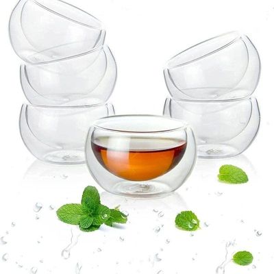 1CHASE Double Wall Borosilicate Glass Tea Cup 50 ML 6Pcs Set