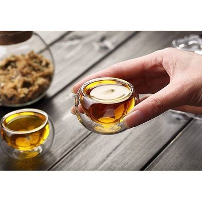 1CHASE Double Wall Borosilicate Glass Tea Cup 50 ML 6Pcs Set