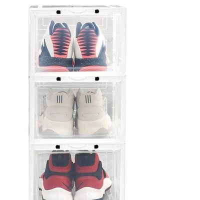 1CHASE Stackable Transparent Shoe Storage Box, Front Open 3Pcs Set