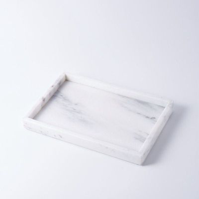 1CHASE Rectangular Natural White Marble Stone Decorative Trinket Vanity Serving Tray 30x20 CM