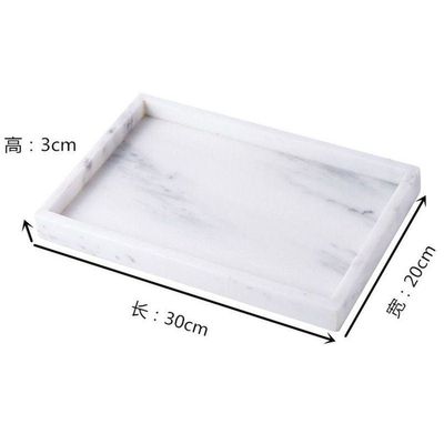 1CHASE Rectangular Natural White Marble Stone Decorative Trinket Vanity Serving Tray 30x20 CM