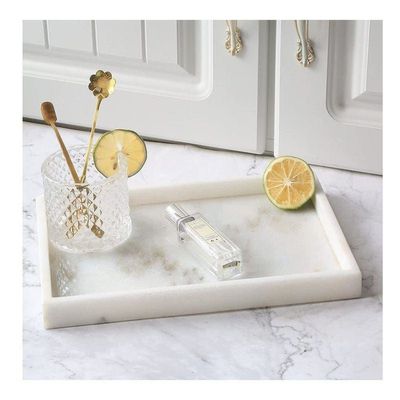 1CHASE Rectangular Natural White Marble Stone Decorative Trinket Vanity Serving Tray 30x20 CM