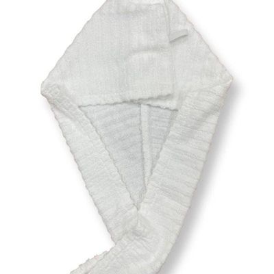 1CHASE Ribbed Cotton Hair Towel Wrap White