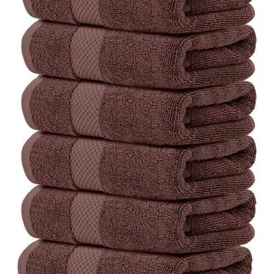 Luxury Hand Towels Cotton Hotel spa Bathroom Towel 16x30  Set Of 6  Brown