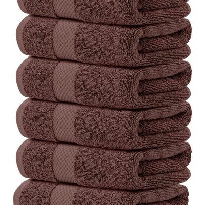 Luxury Hand Towels Cotton Hotel spa Bathroom Towel 16x30  Set Of 6  Brown