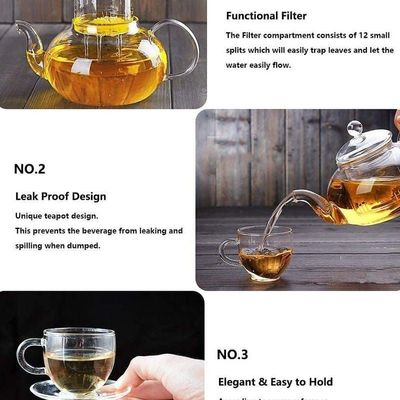 1CHASE Glass Tea Set- Borosilicate Teapot With Heart Shape Tea Warmer And 4 Tea Cups