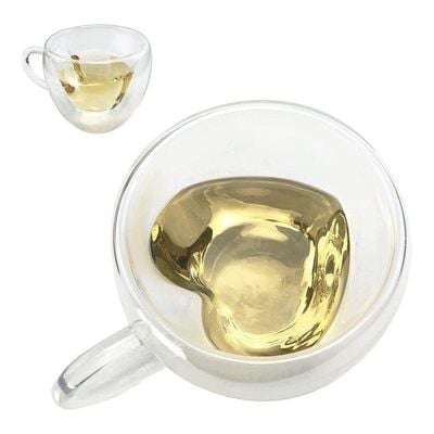 1CHASE Double Wall Heart Shape Glass With Handle 250 ML