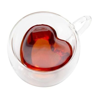 1CHASE Double Wall Heart Shape Glass With Handle 250 ML