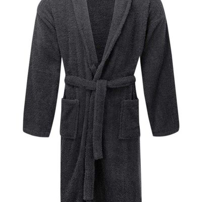 Terry AR Linen Shawl Collar Bathrobe  for Women and Men Lightweight Robe Grey Medium