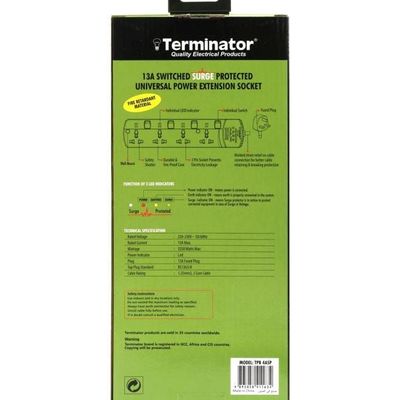 Surge Protection 4 Way Universal Power Extension Socket With Individual Switches & Indicators 3M 13A White 30x5x13cm