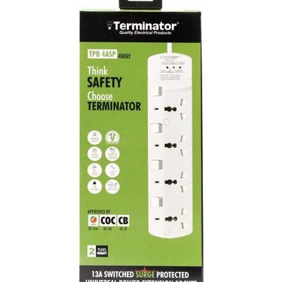 Surge Protection 4 Way Universal Power Extension Socket With Individual Switches & Indicators 3M 13A White 30x5x13cm