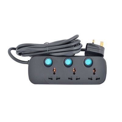 3 Way Universal Power Extension Socket Black 3meter