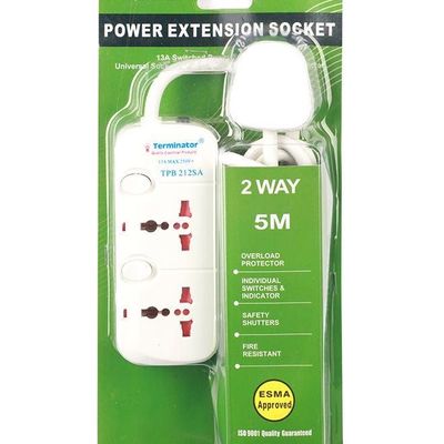 2 Way Universal Power Extendion Socket White 5meter