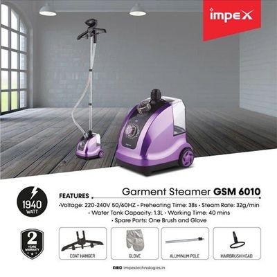 Electric Garment Steamer With Temperature Control System 1.3 L 1950 W GSM 6010 Purple/Black/Clear