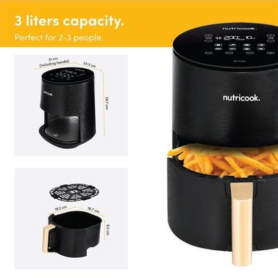 Air Fryer Mini, 1500 Watts, Digital Display, Tempered Glass Control Panel, 8 Preset Programs With Built-In Preheat Function 3 L 1500 W AF103 Black