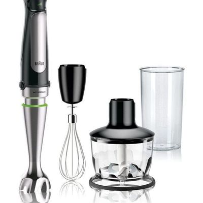 3-in-1 Immersion Hand, Powerful Stainless Steel Stick Blender Variable Speed + 2-Cup Food Processor, Whisk, Beaker, Faster, Finer Blending, MultiQuick 500 W MQ 7035X Black and Silver