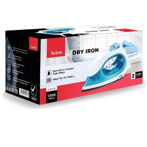 Avion Dry Iron with Non-Stick Coated Solo Plate. Intelligent power -Off Technology And overheat protection Easy access to the desired Temperature,1300 Watt enables