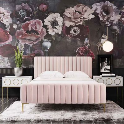 Angela Channel Tufted 160X200 Queen Bed/Pink