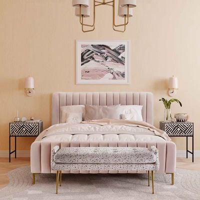 Angela Channel Tufted 160X200 Queen Bed/Pink