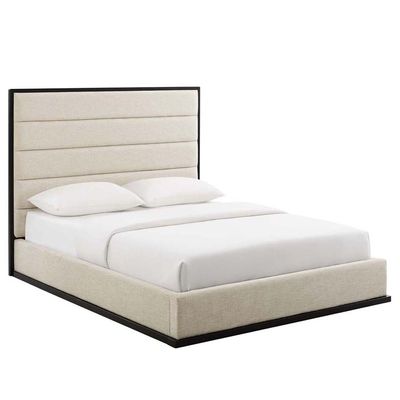 Ashwood Linen Upholstered Platform 160X200 Queen Bed