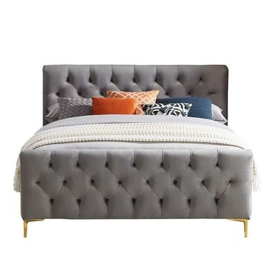 Alaysia Stitched Tufted Velvet Upholstery 160X200 Queen Bed /Grey