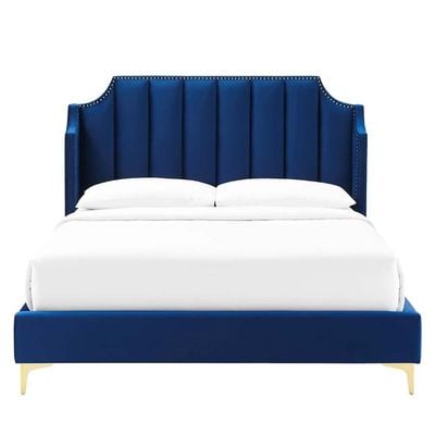 Daniella Channel Tufted 160X200 Queen Bed/Navy 