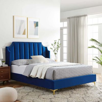 Daniella Channel Tufted 160X200 Queen Bed/Navy 